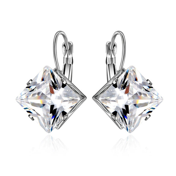 Wholesale Women's Alloy Earrings With Square Shape And Flower Pattern Inlaid With Zircon