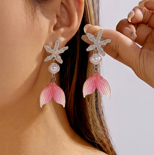 Wholesale Women's Alloy Electroplated Animal And Geometric Pattern Starfish And Fish Tail Earrings
