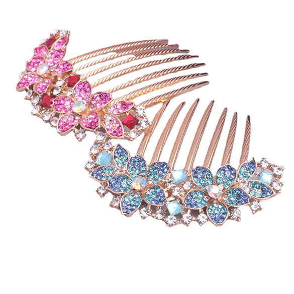 Wholesale Women's Alloy Electroplated Flower Pattern Rhinestone Retro Comb Hair Accessories