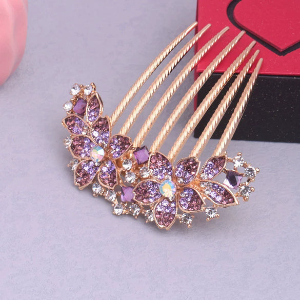 Wholesale Women's Alloy Electroplated Flower Pattern Rhinestone Retro Comb Hair Accessories