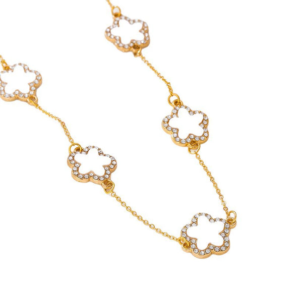 Wholesale Women's Alloy Electroplated Flowershaped Anklet With Diamond Encrusted Fourleaf And Fiveleaf Clover Pendants In Sweet And Cool Style