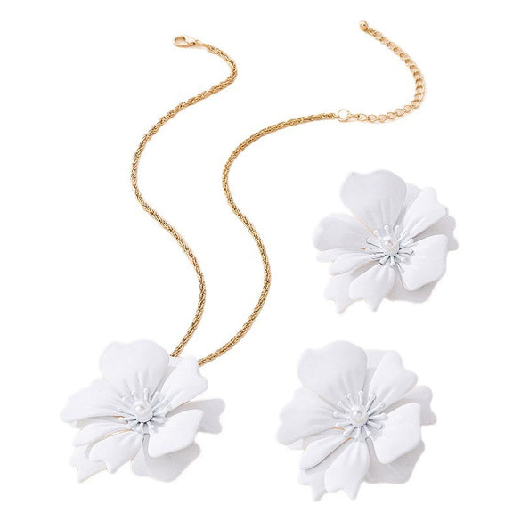 Wholesale Women's Alloy Electroplated Geometric Floral Accessories Set Earrings And Necklace