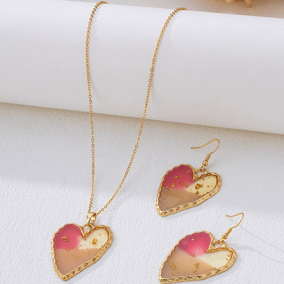 Wholesale Women's Alloy Electroplated Geometric Heartshaped Earrings And Necklace Set
