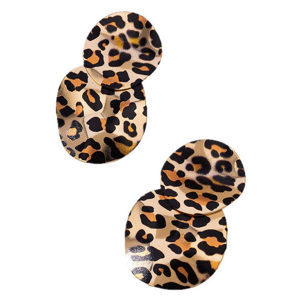 Wholesale Women's Alloy Electroplated Geometric Leopard Print Pleated Earrings