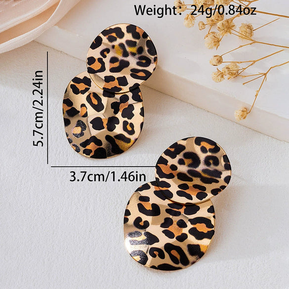 Wholesale Women's Alloy Electroplated Geometric Leopard Print Pleated Earrings