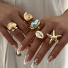 Wholesale Women's Alloy Electroplated Geometric Ring Set With Flower Starfish Conch And Line Patterns