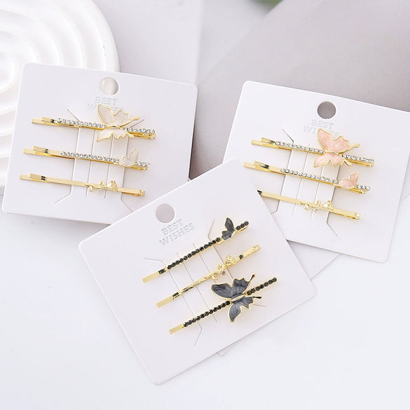 Wholesale Women's Alloy Electroplated Highend Hair Accessories Rose Pink Butterfly Hairpin Clip For Autumn And Winter