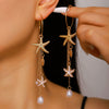 Wholesale Women's Alloy Electroplated Starfish Animal Zodiac Star Pattern Earrings With Faux Pearl Tassels