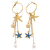 Wholesale Women's Alloy Electroplated Starfish Animal Zodiac Star Pattern Earrings With Faux Pearl Tassels