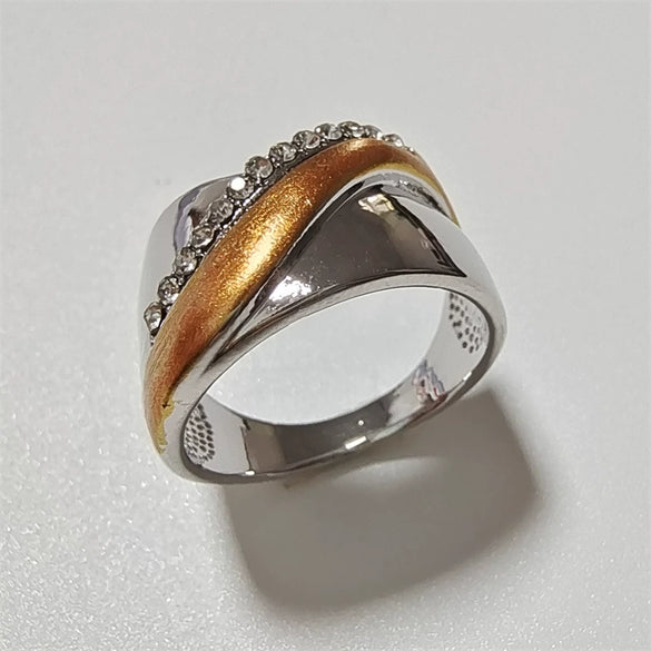 Wholesale Women's Alloy Electroplating Geometric Microinlaid Zircon Twocolor Diamond Ring Jewelry