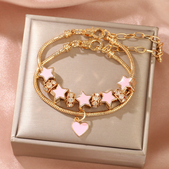 Wholesale Women's Alloy Fashion Star Heart Pendant Diy Bracelet With Rhinestones Inlaid And Seiko Design