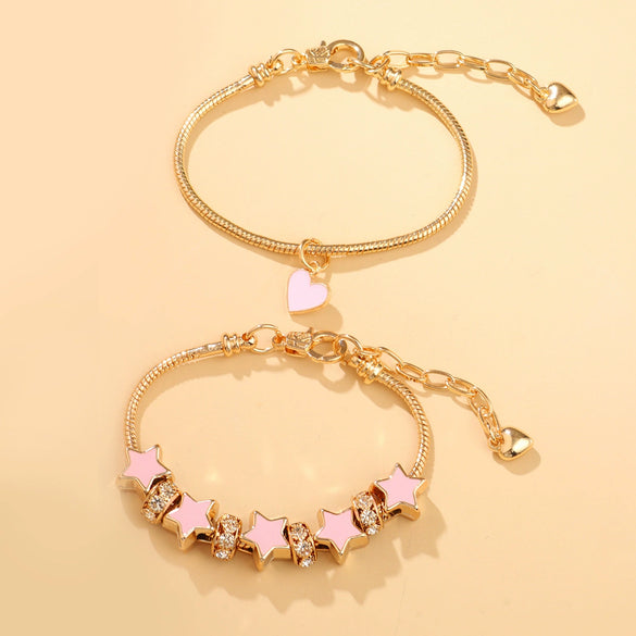 Wholesale Women's Alloy Fashion Star Heart Pendant Diy Bracelet With Rhinestones Inlaid And Seiko Design