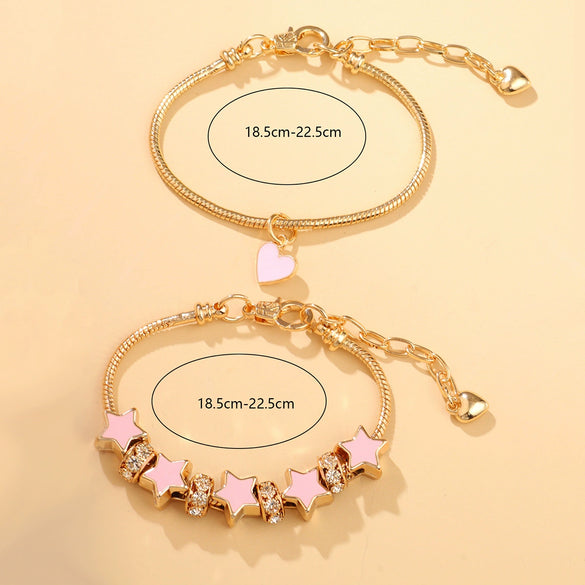 Wholesale Women's Alloy Fashion Star Heart Pendant Diy Bracelet With Rhinestones Inlaid And Seiko Design