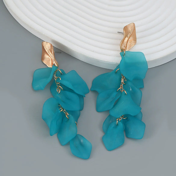Wholesale Women's Alloy Flower Earrings With Electroplating And Multi Layer Resin Petal Design