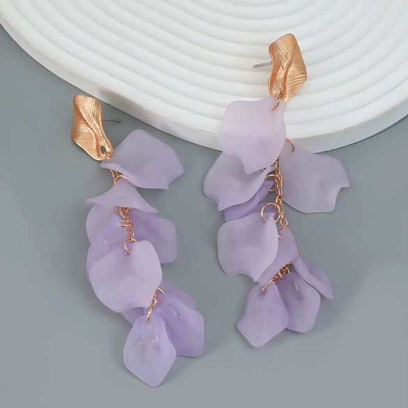 Wholesale Women's Alloy Flower Earrings With Electroplating And Multi Layer Resin Petal Design