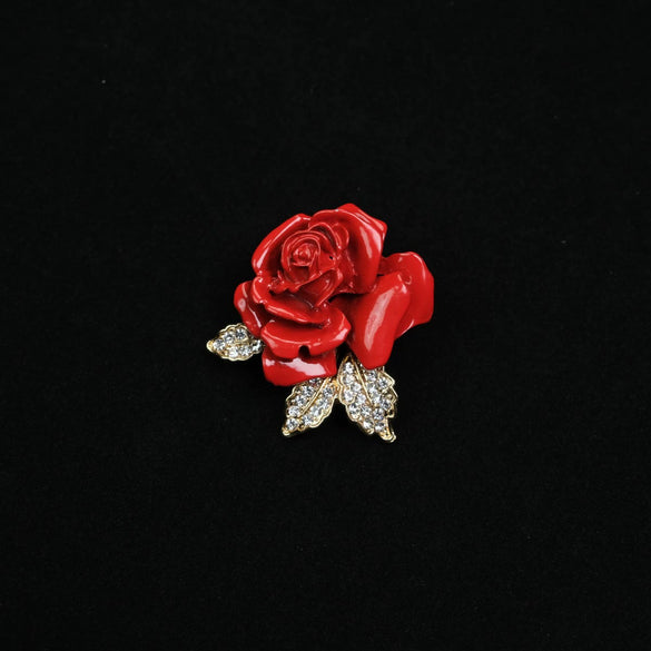 Wholesale Women's Alloy Flower Red Rose Brooch With Electroplating Design