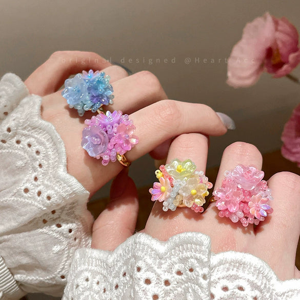 Wholesale Women's Alloy Flower Ring With Electroplating Dopamine Hydrangea Design