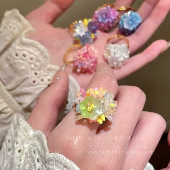 Wholesale Women's Alloy Flower Ring With Electroplating Dopamine Hydrangea Design