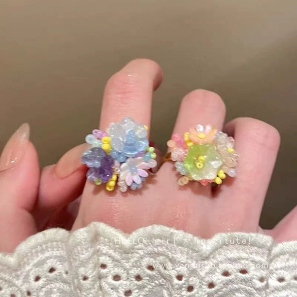 Wholesale Women's Alloy Flower Ring With Electroplating Dopamine Hydrangea Design
