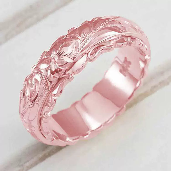 Wholesale Women's Alloy Geometric Carved Rose Flower Ring With Electroplating
