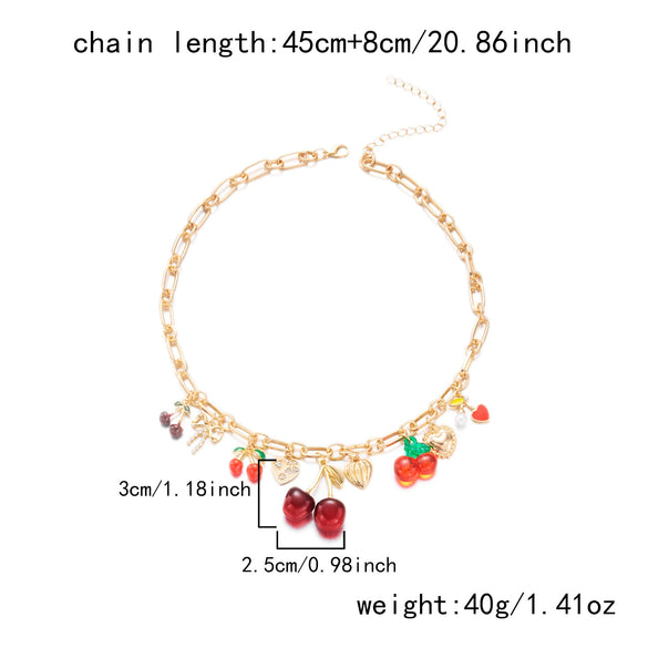 Wholesale Women's Alloy Geometric Cherry Heart Multipendant Necklace With Electroplating Y2k Style