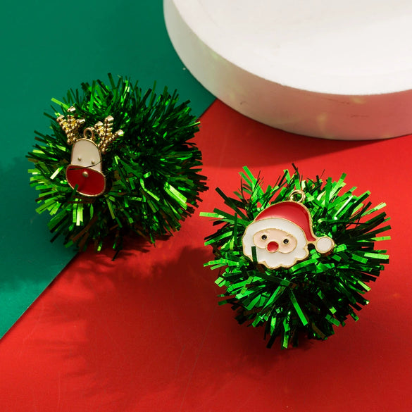 Wholesale Women's Alloy Geometric Christmas Exaggerated Bright Oil Dropping Ear Studs With Santa Claus And Christmas Tree Asymmetric Design