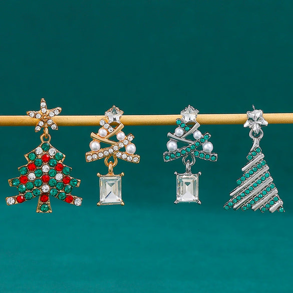 Wholesale Women's Alloy Geometric Christmas Tree Electroplated Earrings