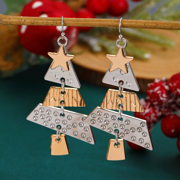 Wholesale Women's Alloy Geometric Christmas Tree Long Earrings With Electroplating Festival And Personality Style