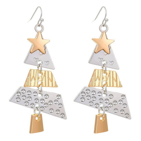 Wholesale Women's Alloy Geometric Christmas Tree Long Earrings With Electroplating Festival And Personality Style