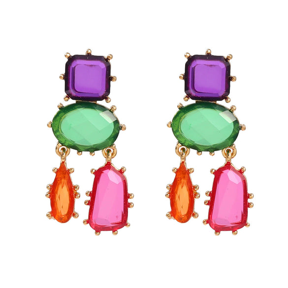 Wholesale Women's Alloy Geometric Colored Diamond Earrings With Electroplating