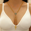 Wholesale Women's Alloy Geometric Cross Chain Necklace With Electroplating And Tassel Pendant