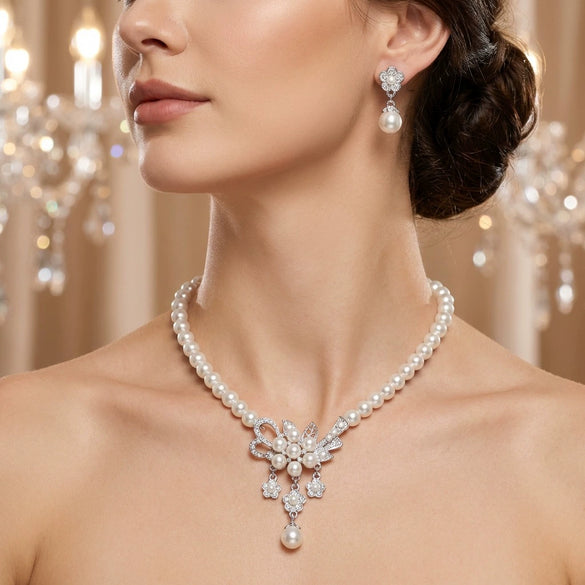 Wholesale Women's Alloy Geometric Crown Pattern Electroplated Jewelry Necklace And Earrings Set