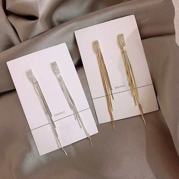 Wholesale Women's Alloy Geometric Diamond Long Tassel Earrings