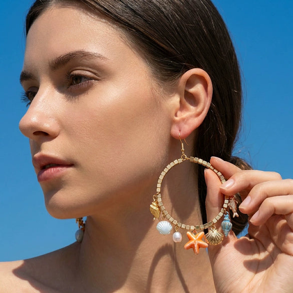 Wholesale Women's Alloy Geometric Electroplated Conch Earrings With Multiple Pendants Vacation Style Minimalist