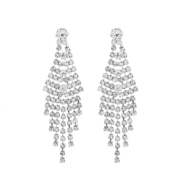 Wholesale Women's Alloy Geometric Electroplated Exaggerated Chain Tassel Rhinestone Earrings