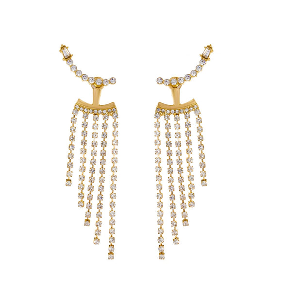 Wholesale Women's Alloy Geometric Electroplated Exaggerated Chain Tassel Rhinestone Earrings