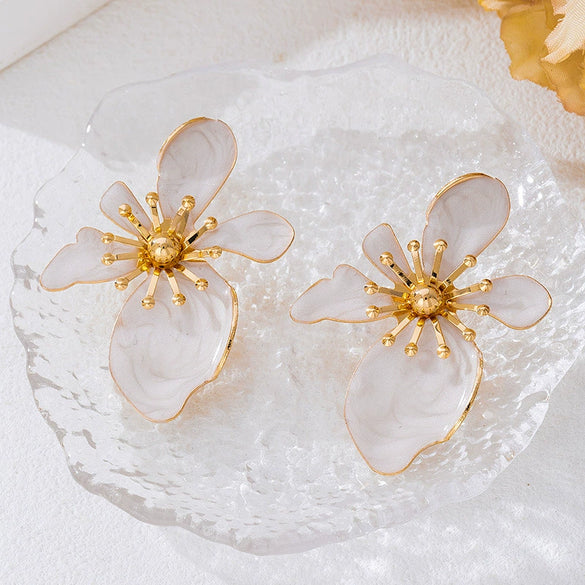Wholesale Women's Alloy Geometric Enamel Flower Electroplated Jewelry Set Earrings And Ring