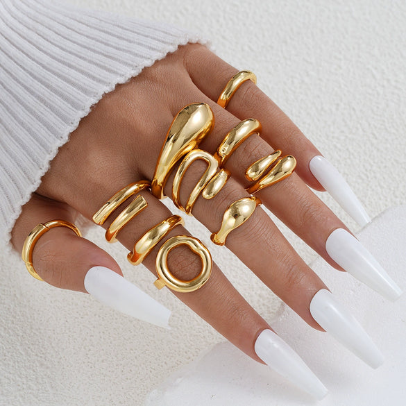 Wholesale Women's Alloy Geometric Exaggerated Electroplated Irregular Water Drop Ring Set