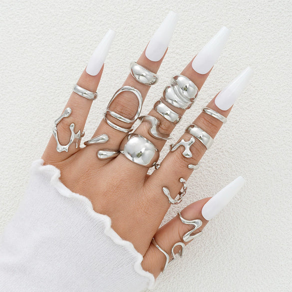 Wholesale Women's Alloy Geometric Exaggerated Electroplated Irregular Water Drop Ring Set