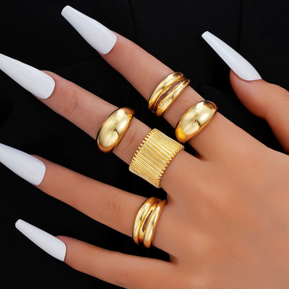 Wholesale Women's Alloy Geometric Exaggerated Electroplated Irregular Water Drop Ring Set