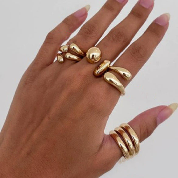 Wholesale Women's Alloy Geometric Exaggerated Electroplated Irregular Water Drop Ring Set