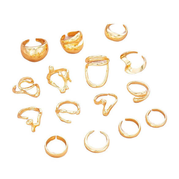 Wholesale Women's Alloy Geometric Exaggerated Electroplated Irregular Water Drop Ring Set