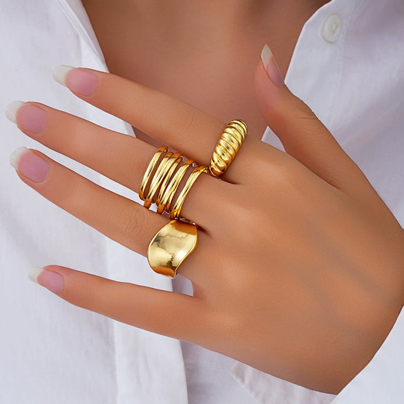 Wholesale Women's Alloy Geometric Exaggerated Electroplated Irregular Water Drop Ring Set