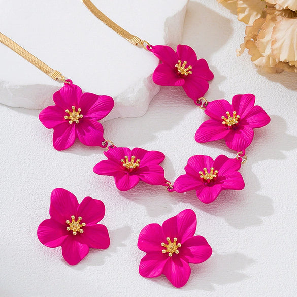 Wholesale Women's Alloy Geometric Flower Spraypainted Electroplated Jewelry Set Accessories