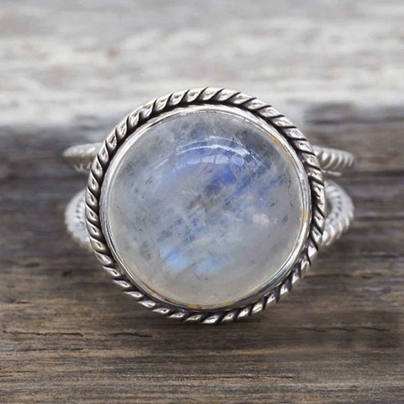 Wholesale Women's Alloy Geometric Gem Inlaid Double Layer Imitation Moonstone Retro Ring