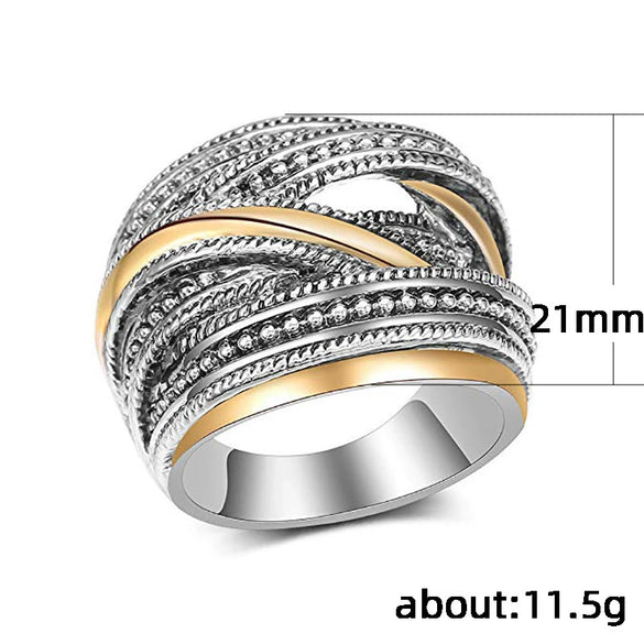 Wholesale Women's Alloy Geometric Lines Interwoven Winding Two Color Ring Jewelry