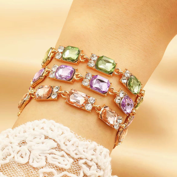 Wholesale Women's Alloy Geometric Multicolor Crystal Zircon Bracelet Set With Gemstones