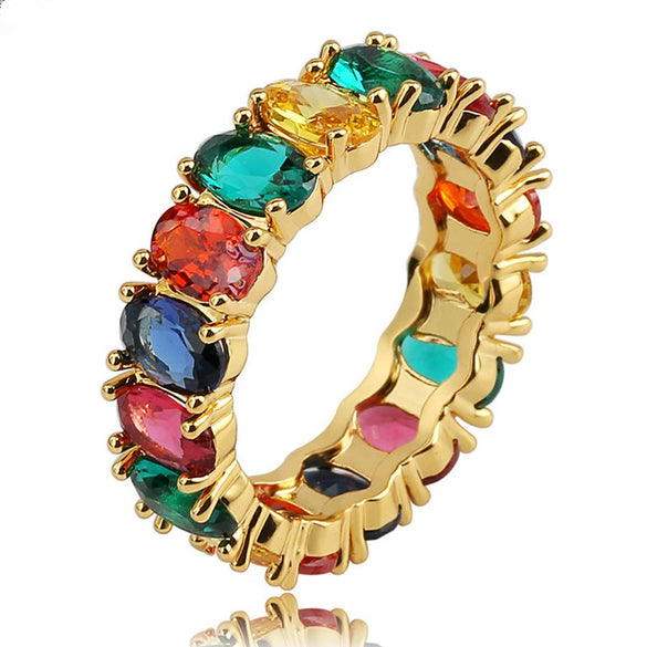 Wholesale Women's Alloy Geometric Oval Rainbow Zircon Ring With Electroplating