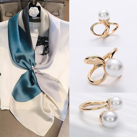 Wholesale Women's Alloy Geometric Pearl Brooch And Scarf Buckle With Electroplating