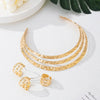Wholesale Women's Alloy Geometric Plants Flowers Electroplated Hollow Multilayer Choker Ring And Earring Set Fashion Jewelry Accessories